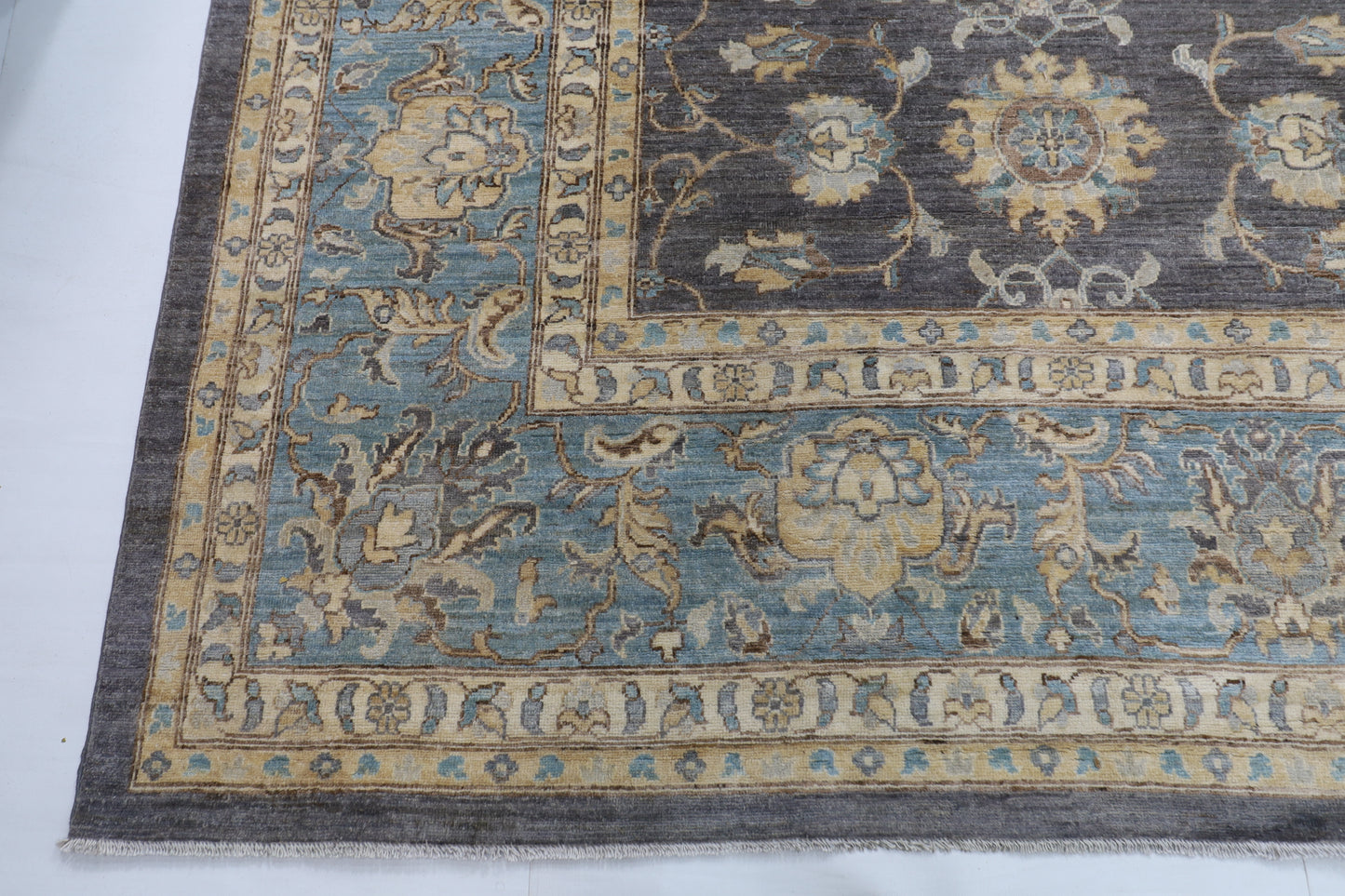 367 x 448 cm | Large Size Tribal Gray Area Rug Afghan Hand Knotted veg Dye Wool carpet