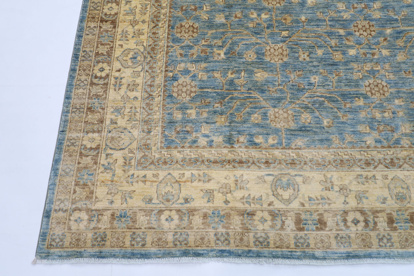248 x 300 cm | Blue Beige Afghan Tribal Hand Knotted Wool Carpet