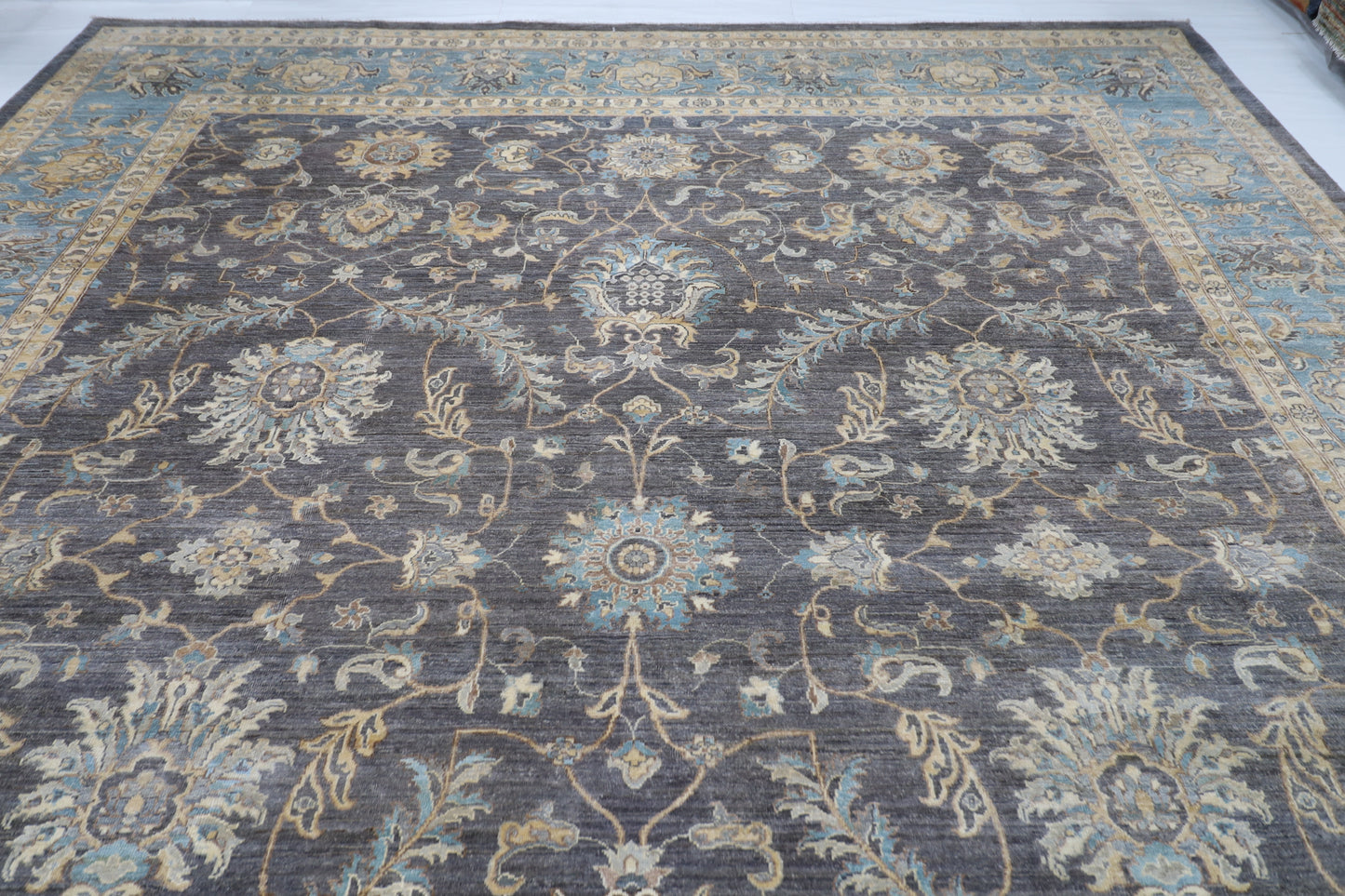 367 x 448 cm | Large Size Tribal Gray Area Rug Afghan Hand Knotted veg Dye Wool carpet