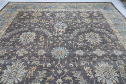 367 x 448 cm | Large Size Tribal Gray Area Rug Afghan Hand Knotted veg Dye Wool carpet