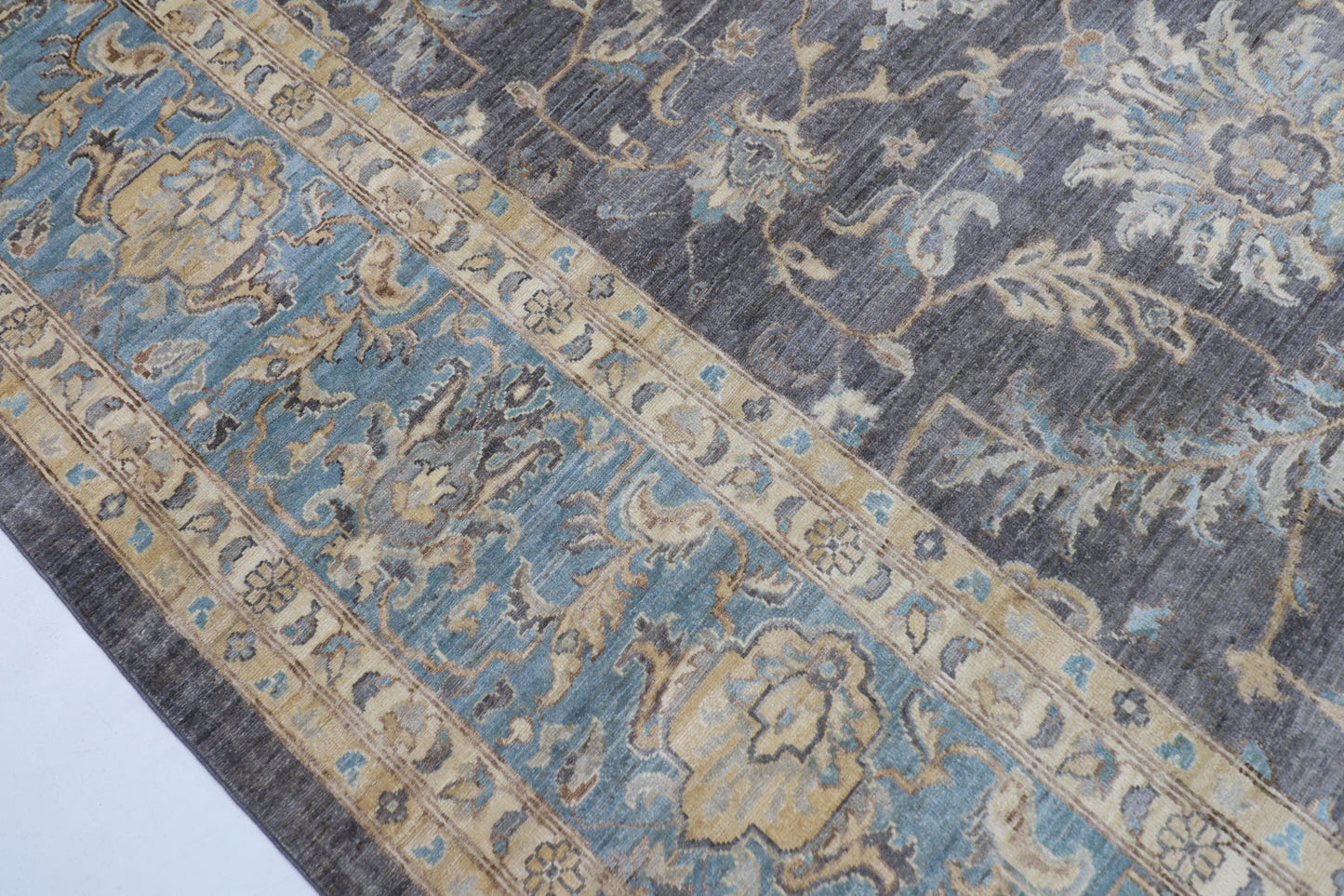 367 x 448 cm | Large Size Tribal Gray Area Rug Afghan Hand Knotted veg Dye Wool carpet