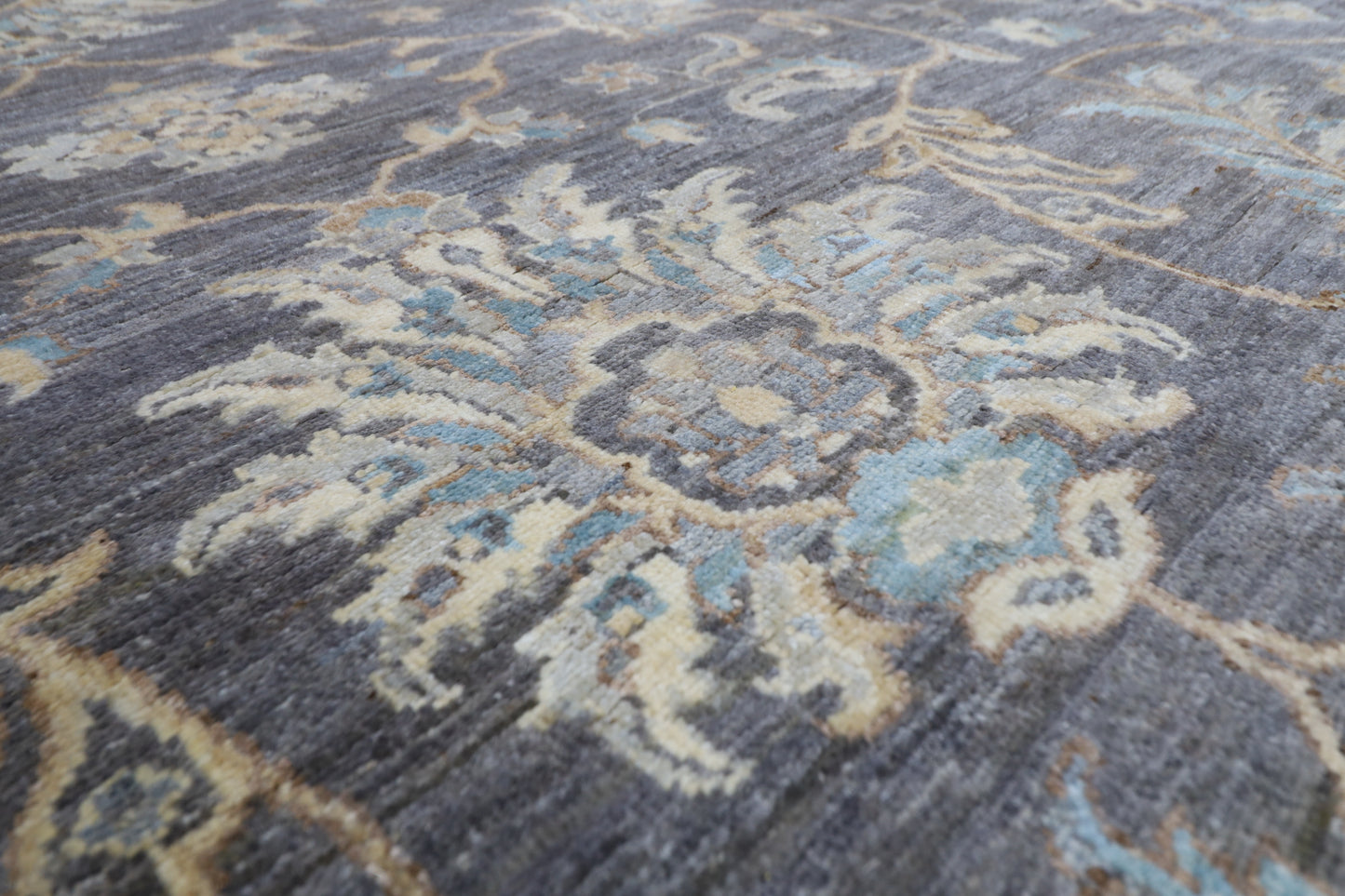 367 x 448 cm | Large Size Tribal Gray Area Rug Afghan Hand Knotted veg Dye Wool carpet