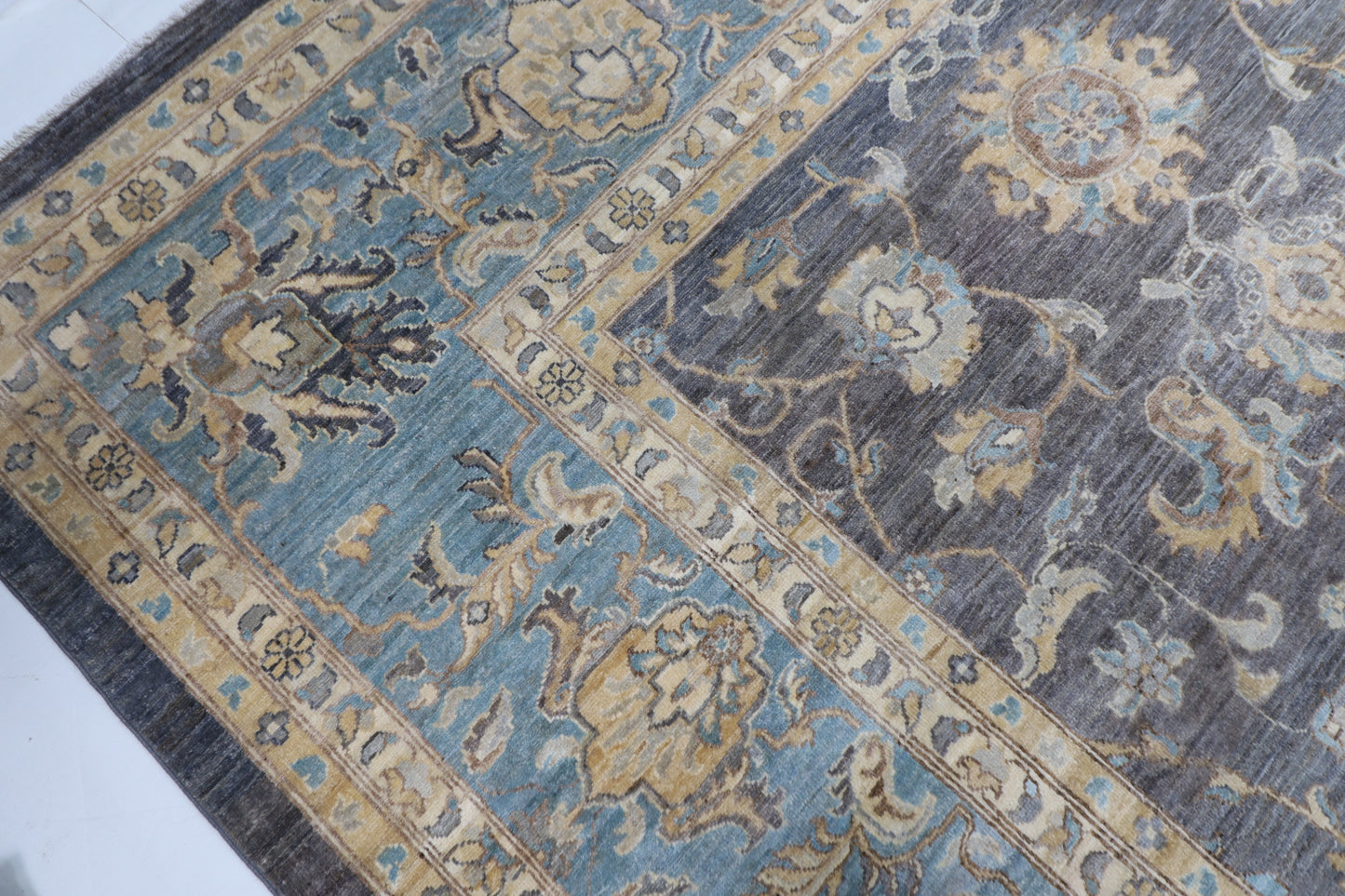 367 x 448 cm | Large Size Tribal Gray Area Rug Afghan Hand Knotted veg Dye Wool carpet