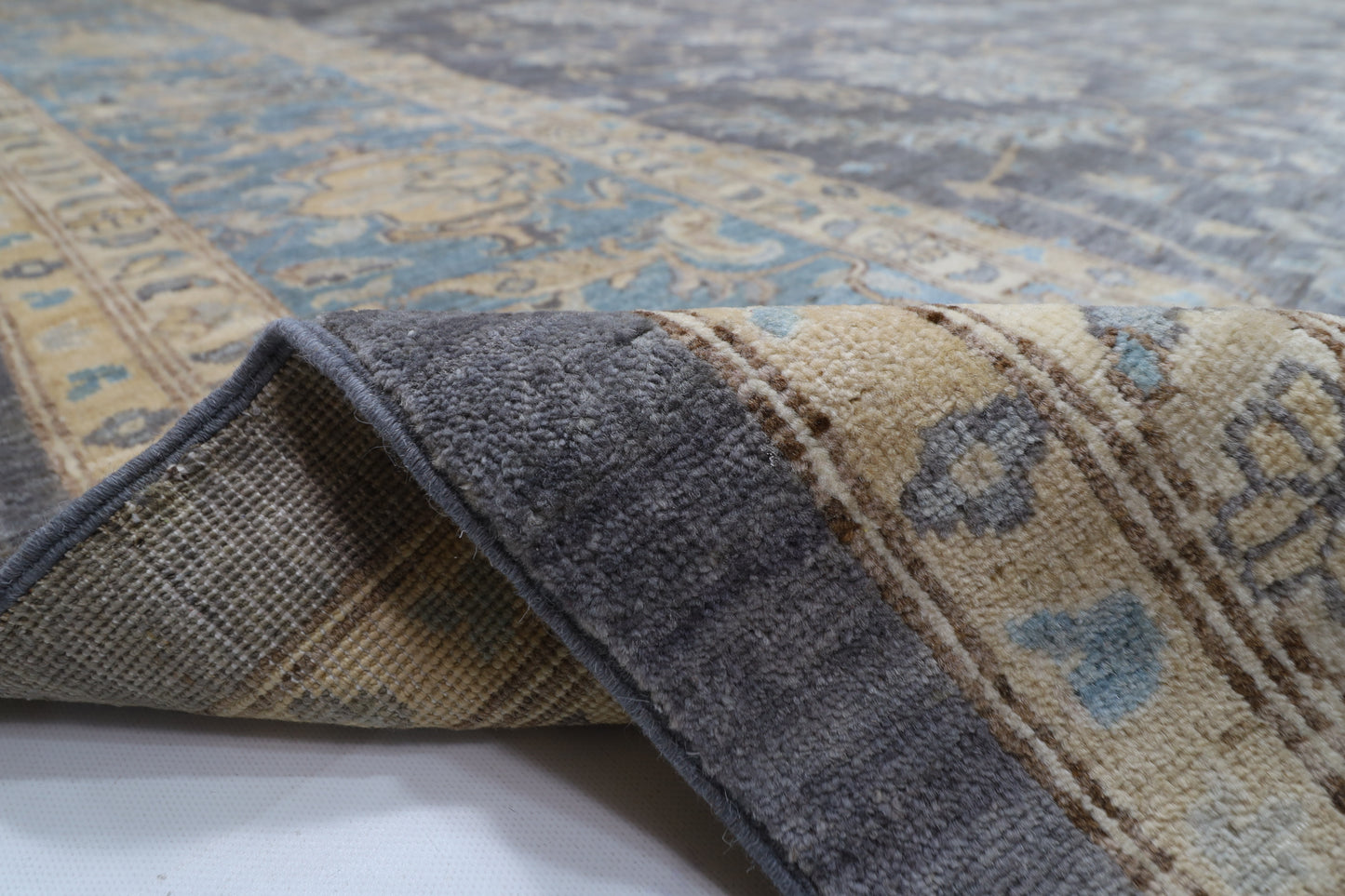 367 x 448 cm | Large Size Tribal Gray Area Rug Afghan Hand Knotted veg Dye Wool carpet