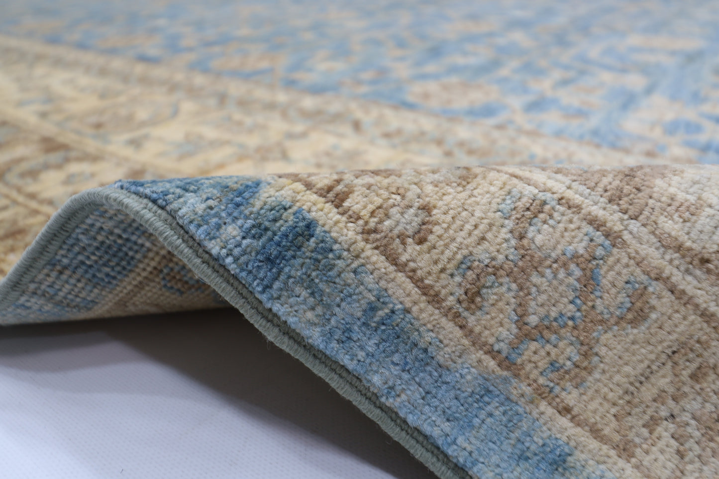 248 x 300 cm | Blue Beige Afghan Tribal Hand Knotted Wool Carpet