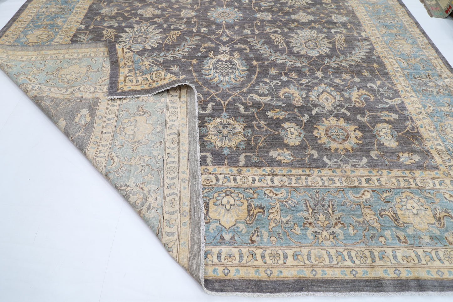 367 x 448 cm | Large Size Tribal Gray Area Rug Afghan Hand Knotted veg Dye Wool carpet