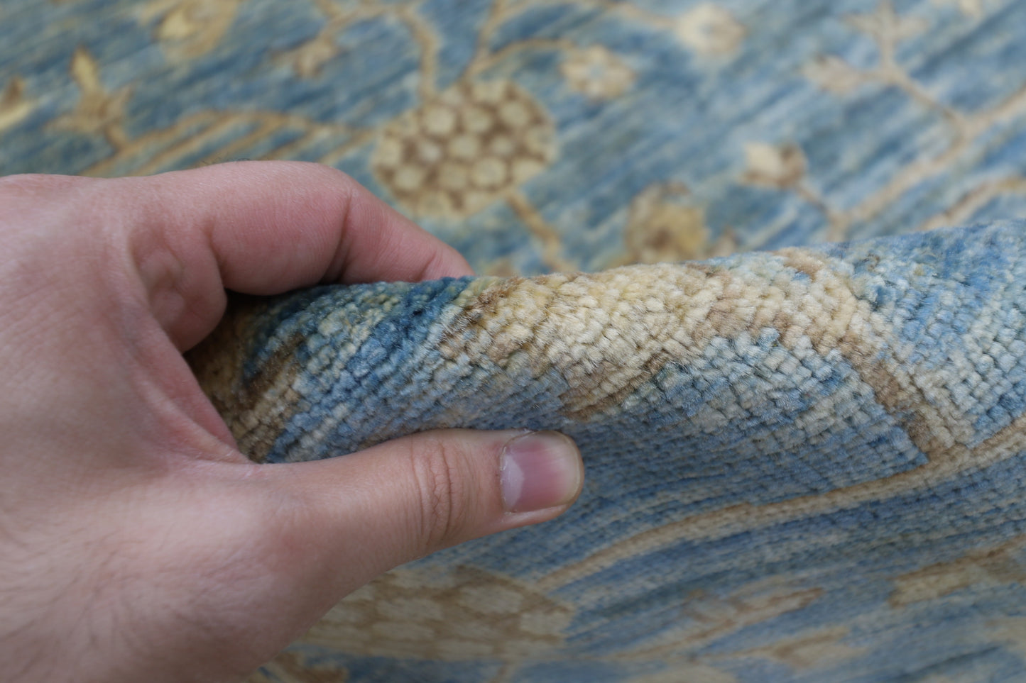 248 x 300 cm | Blue Beige Afghan Tribal Hand Knotted Wool Carpet