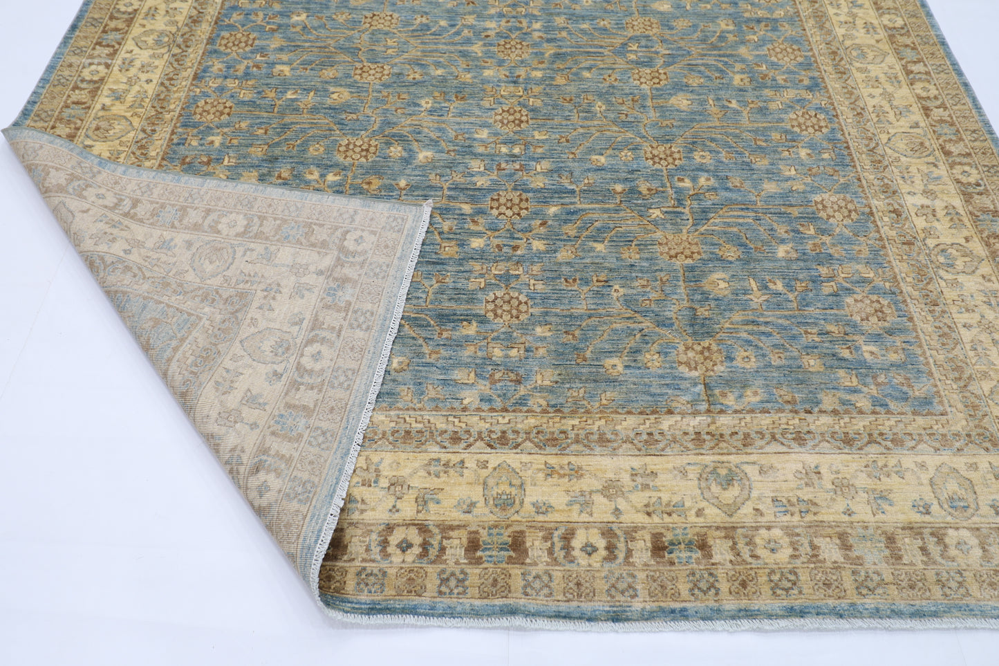248 x 300 cm | Blue Beige Afghan Tribal Hand Knotted Wool Carpet