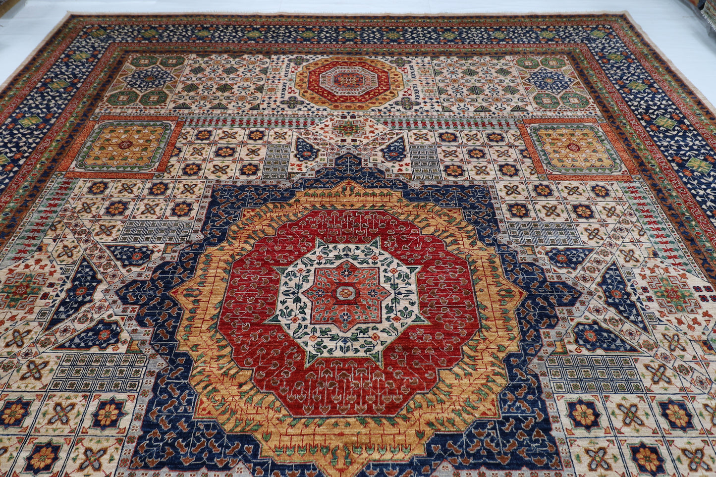 367 x 446 cm | Large Size Mamluk Area Rug Afghan Hand Knotted veg Dye Wool carpet