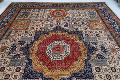 367 x 446 cm | Large Size Mamluk Area Rug Afghan Hand Knotted veg Dye Wool carpet