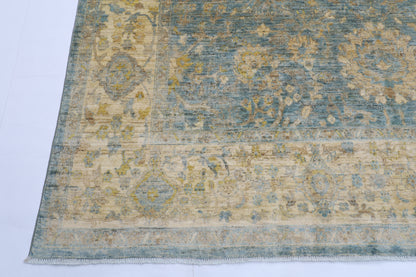 240 x 298 cm | Blue Floral Afghan Tribal Hand Knotted Wool Carpet