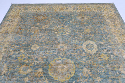 240 x 298 cm | Blue Floral Afghan Tribal Hand Knotted Wool Carpet