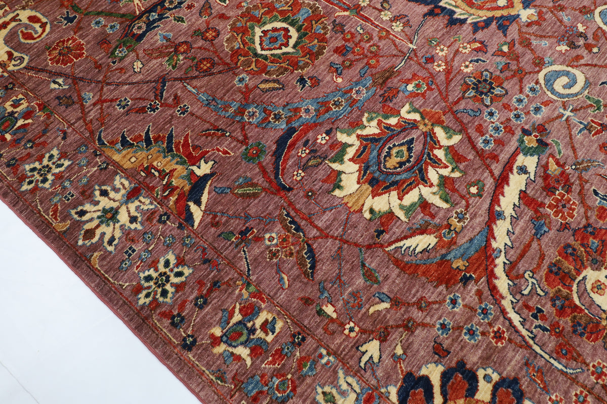 274 x 355 cm | Pink Sickle Leaf Afghan Veg Dye Wool carpet