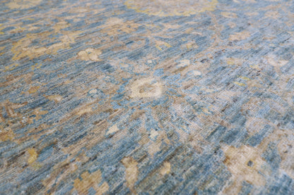 240 x 298 cm | Blue Floral Afghan Tribal Hand Knotted Wool Carpet