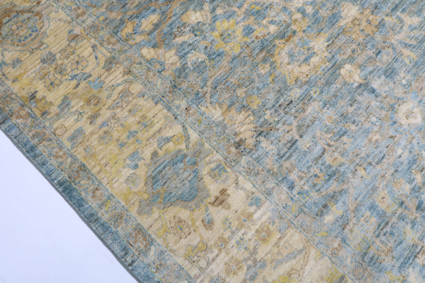 240 x 298 cm | Blue Floral Afghan Tribal Hand Knotted Wool Carpet