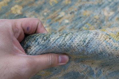 240 x 298 cm | Blue Floral Afghan Tribal Hand Knotted Wool Carpet