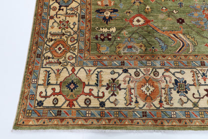 270 x 366 cm | Green Tribal Afghan Veg Dye Wool carpet