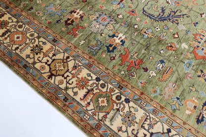 270 x 366 cm | Green Tribal Afghan Veg Dye Wool carpet
