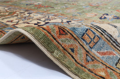 270 x 366 cm | Green Tribal Afghan Veg Dye Wool carpet