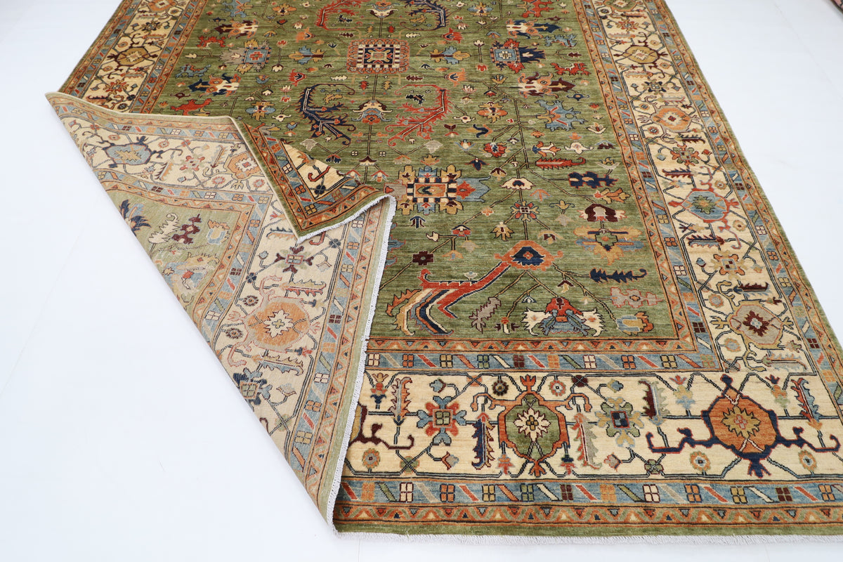 270 x 366 cm | Green Tribal Afghan Veg Dye Wool carpet
