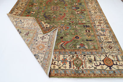 270 x 366 cm | Green Tribal Afghan Veg Dye Wool carpet