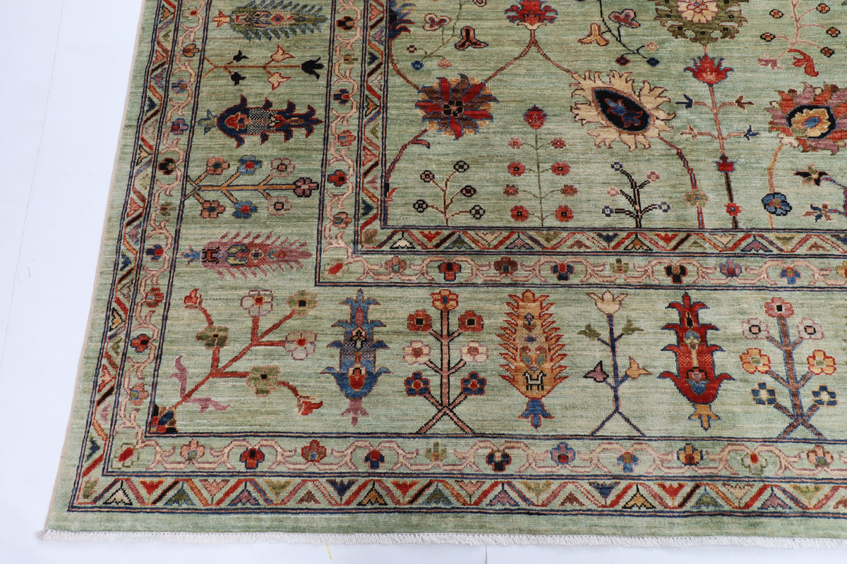 298 x 397 cm | Green Sultani Afghan Veg Dye Wool carpet