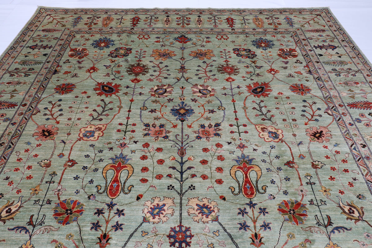 298 x 397 cm | Green Sultani Afghan Veg Dye Wool carpet