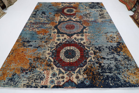 251 x 301 cm | Abstract Mamluk Oriental  Afghan Tribal Hand Knotted veg Dye Wool Carpet
