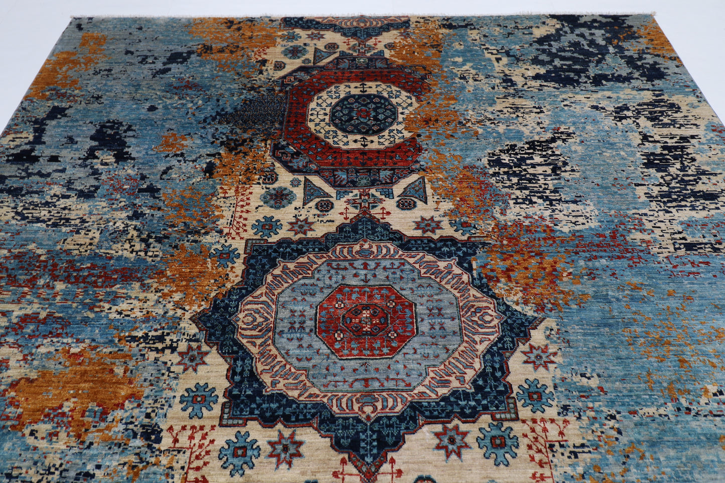 251 x 301 cm | Abstract Mamluk Oriental  Afghan Tribal Hand Knotted veg Dye Wool Carpet