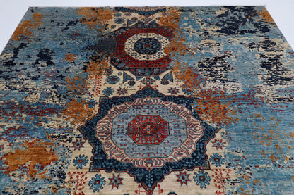 251 x 301 cm | Abstract Mamluk Oriental  Afghan Tribal Hand Knotted veg Dye Wool Carpet