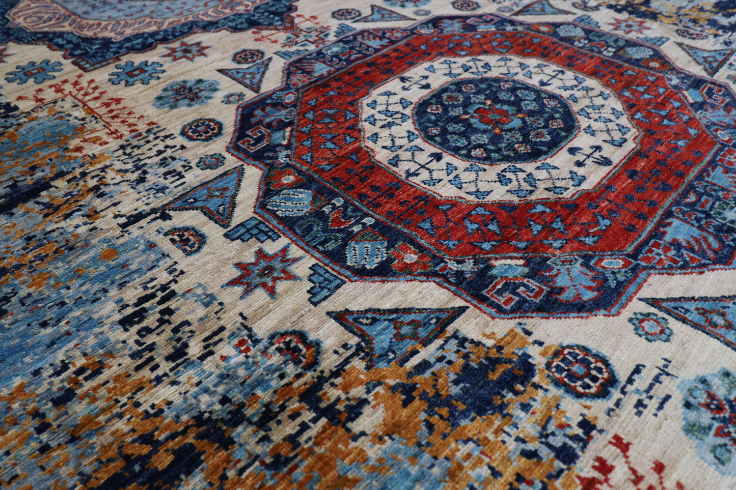 251 x 301 cm | Abstract Mamluk Oriental  Afghan Tribal Hand Knotted veg Dye Wool Carpet