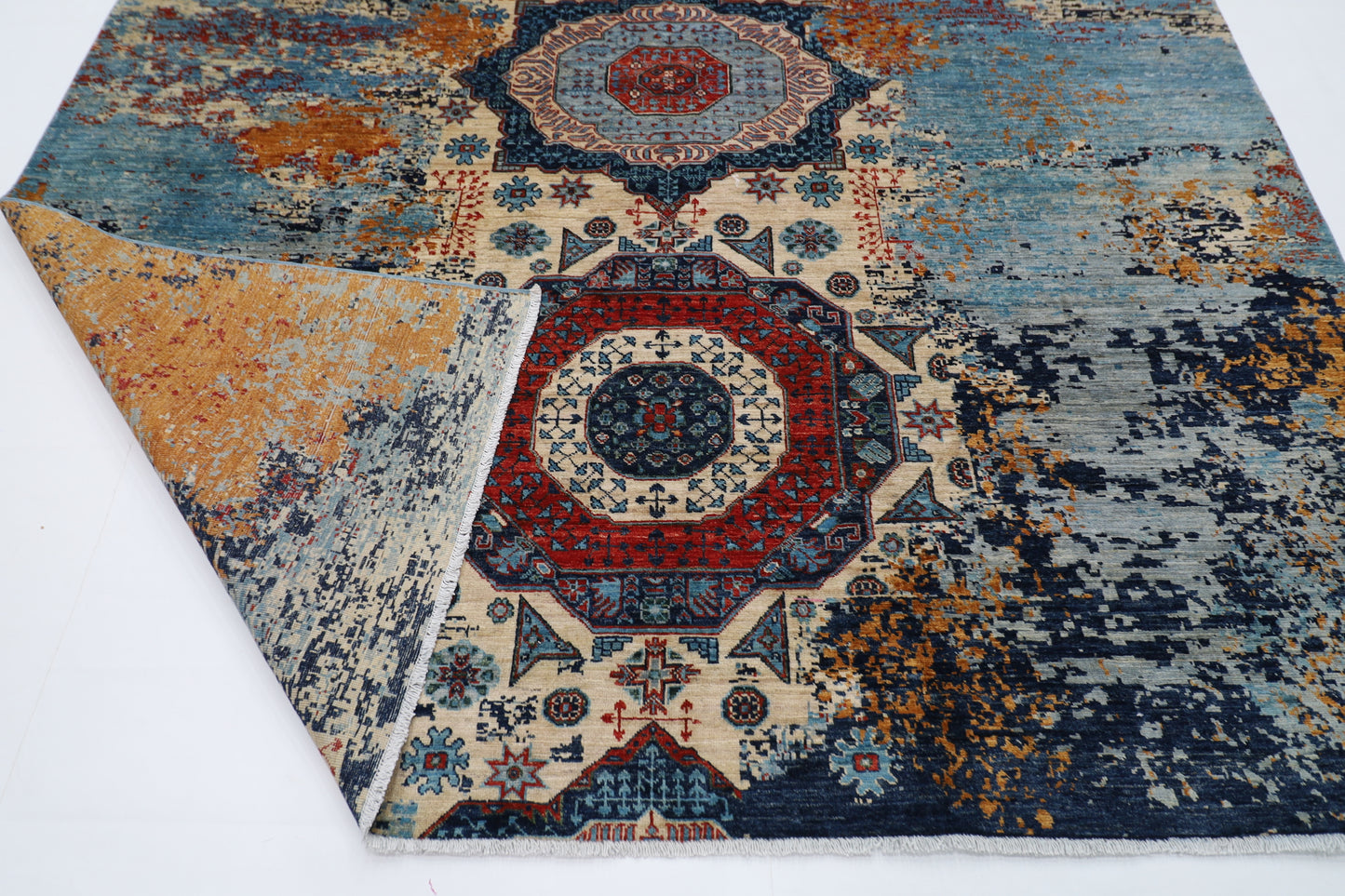 251 x 301 cm | Abstract Mamluk Oriental  Afghan Tribal Hand Knotted veg Dye Wool Carpet