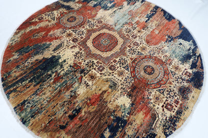 250 x 245 cm | Oriental Abstract Round Rug Afghan Hand Knotted Veg Dye Wool carpet