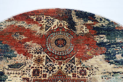 250 x 245 cm | Oriental Abstract Round Rug Afghan Hand Knotted Veg Dye Wool carpet