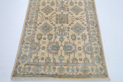121 x 477 cm | Floral Beige Runner Rug Afghan Hand Knotted veg Dye Wool carpet