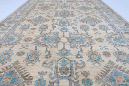 121 x 477 cm | Floral Beige Runner Rug Afghan Hand Knotted veg Dye Wool carpet