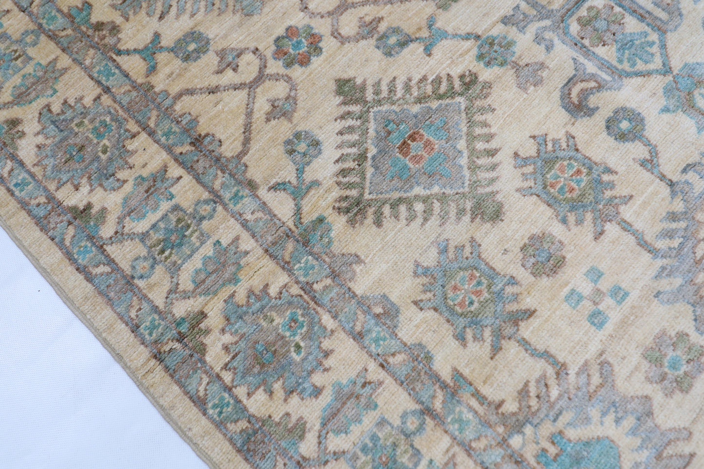 121 x 477 cm | Floral Beige Runner Rug Afghan Hand Knotted veg Dye Wool carpet