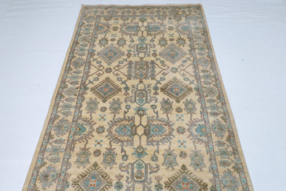 121 x 477 cm | Floral Beige Runner Rug Afghan Hand Knotted veg Dye Wool carpet