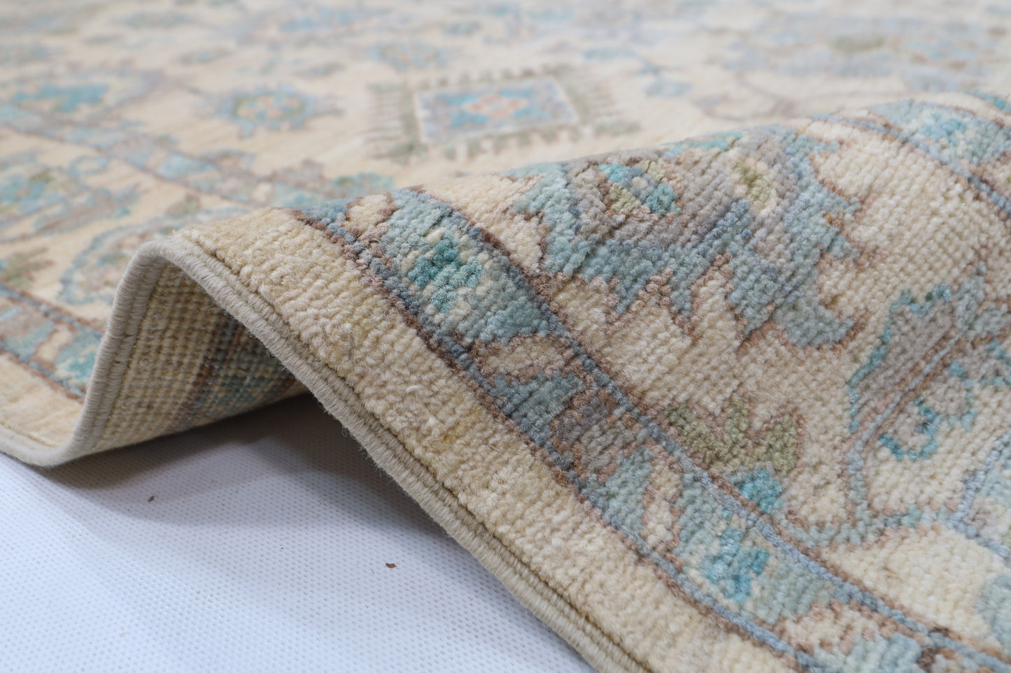 121 x 477 cm | Floral Beige Runner Rug Afghan Hand Knotted veg Dye Wool carpet