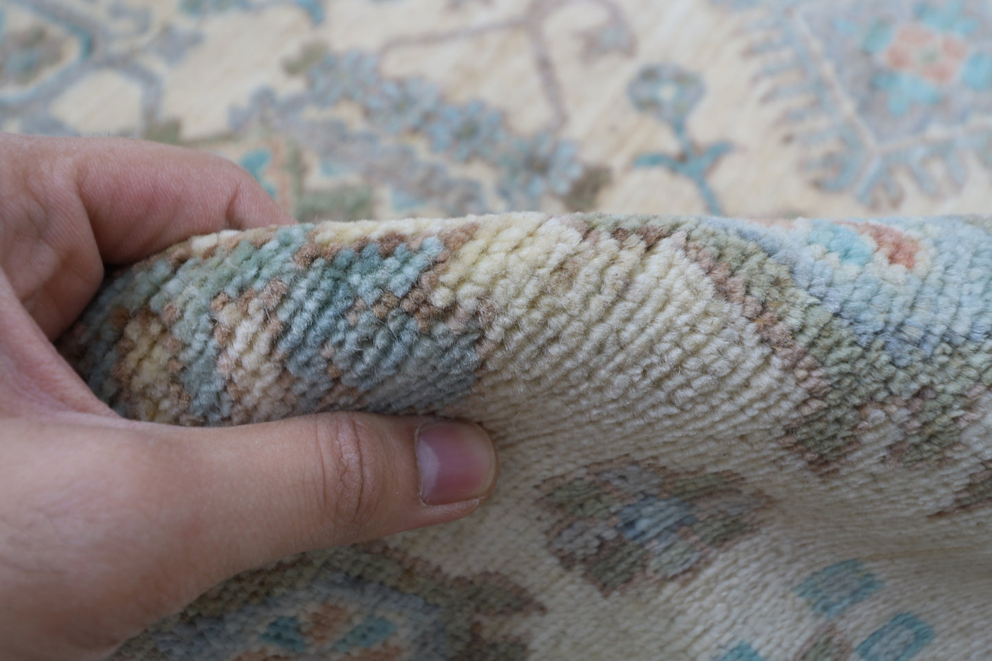 121 x 477 cm | Floral Beige Runner Rug Afghan Hand Knotted veg Dye Wool carpet