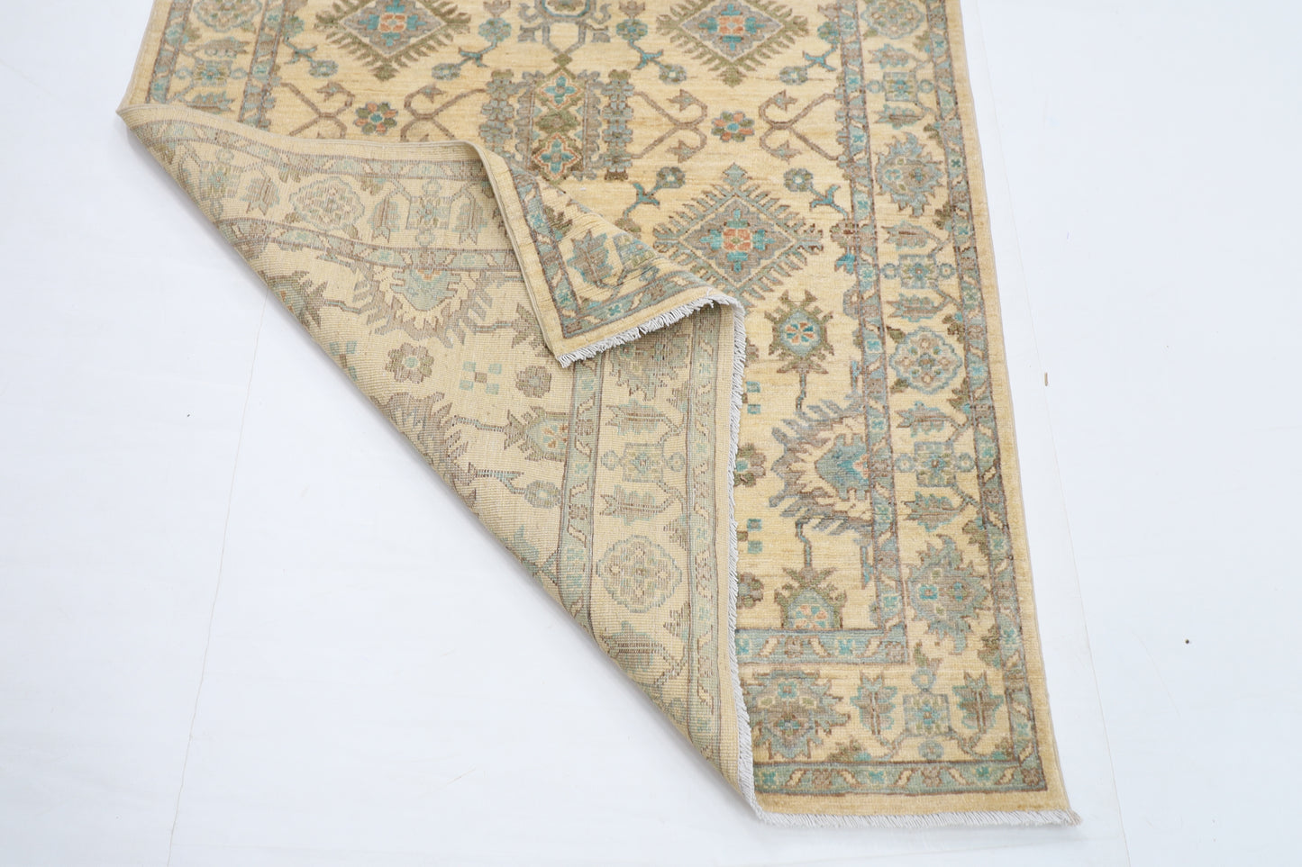 121 x 477 cm | Floral Beige Runner Rug Afghan Hand Knotted veg Dye Wool carpet