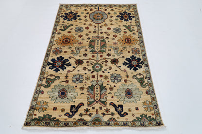126 x 182 cm | Floral Beige Area Rug Afghan Hand Knotted veg Dye Wool carpet