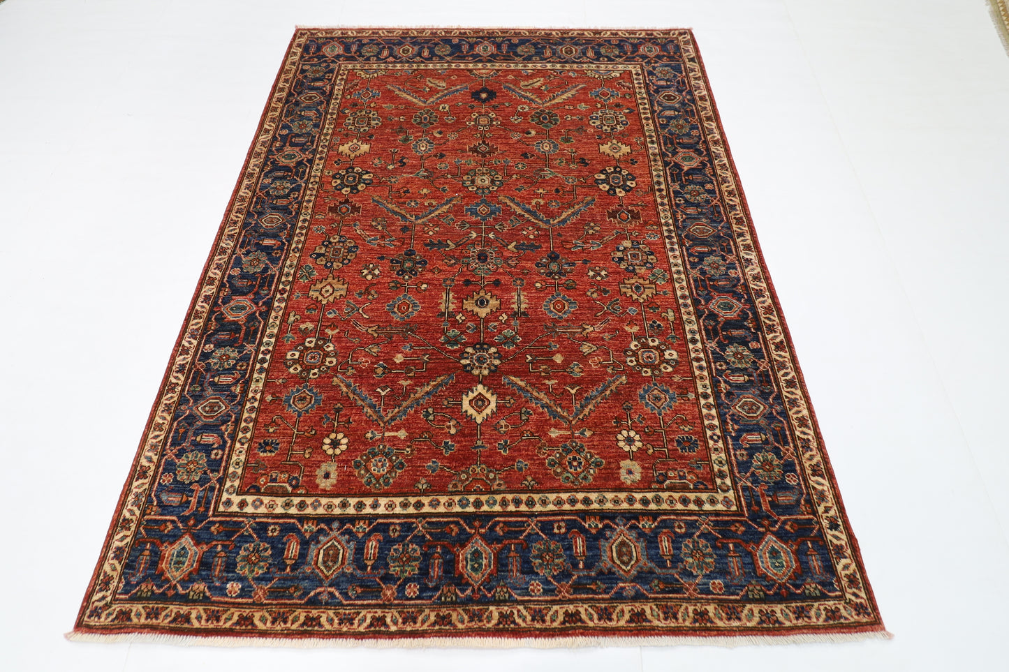 159 x 214 cm | Oriental Red Area Rug Afghan Hand Knotted Veg Dye Wool carpet