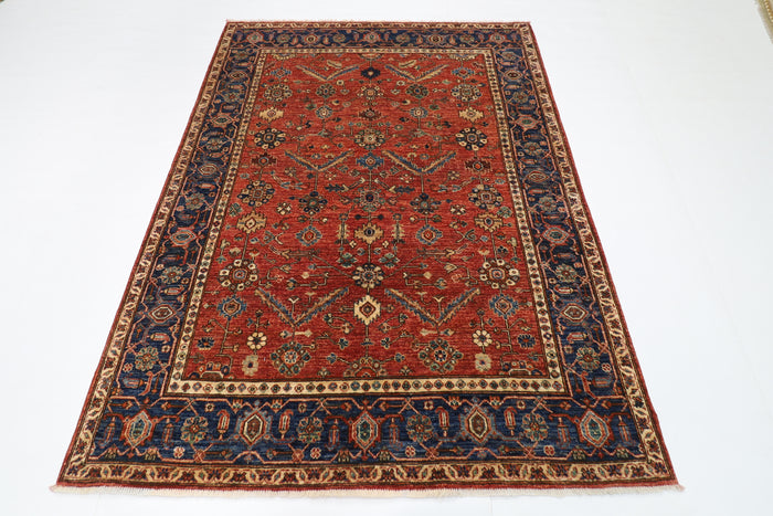 159 x 214 cm | Oriental Red Area Rug Afghan Hand Knotted Veg Dye Wool carpet