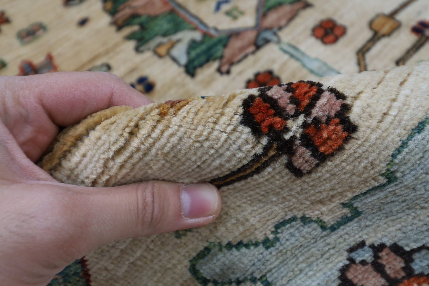 126 x 182 cm | Floral Beige Area Rug Afghan Hand Knotted veg Dye Wool carpet