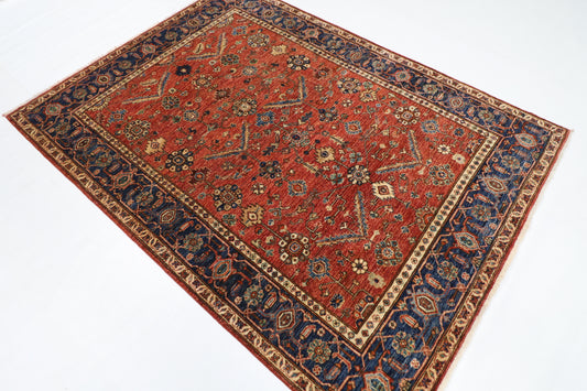 159 x 214 cm | Oriental Red Area Rug Afghan Hand Knotted Veg Dye Wool carpet