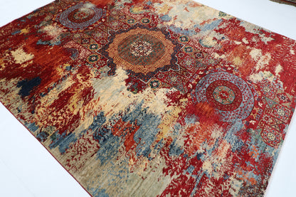 247 x 298 cm | Abstract Mamluk Oriental Area Rug Afghan Tribal Hand Knotted veg Dye Wool Carpet