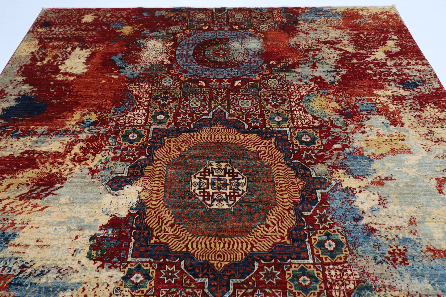 247 x 298 cm | Abstract Mamluk Oriental Area Rug Afghan Tribal Hand Knotted veg Dye Wool Carpet