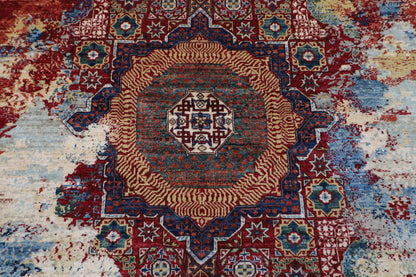 247 x 298 cm | Abstract Mamluk Oriental Area Rug Afghan Tribal Hand Knotted veg Dye Wool Carpet