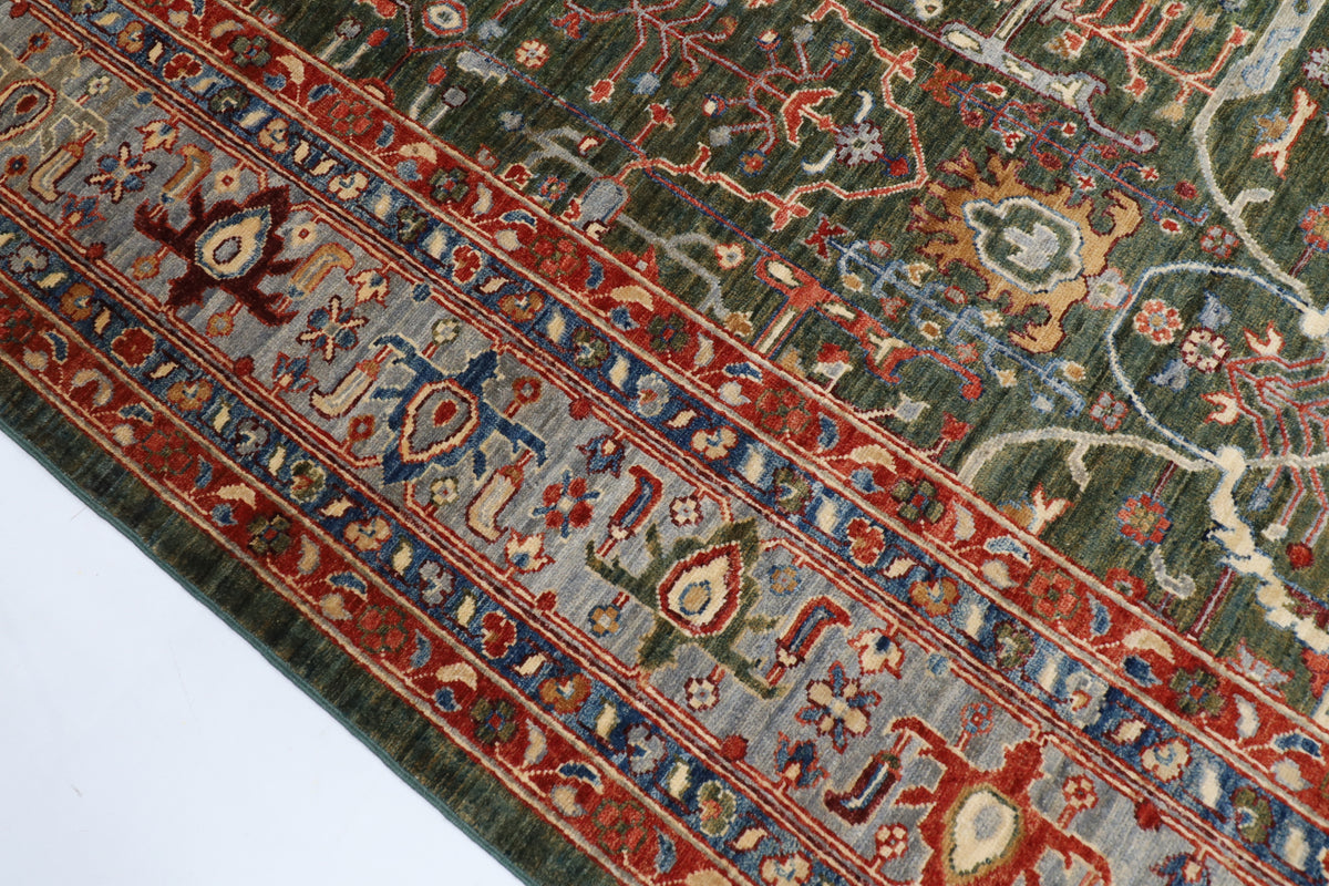 273 x 364 cm | Bidjar Green Afghan Veg Dye Wool carpet